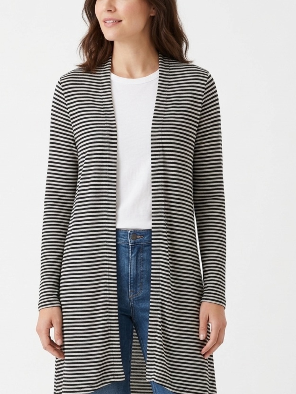 J. Jill Wearever Collection Striped Open-Front Longline Cardigan Size Medium